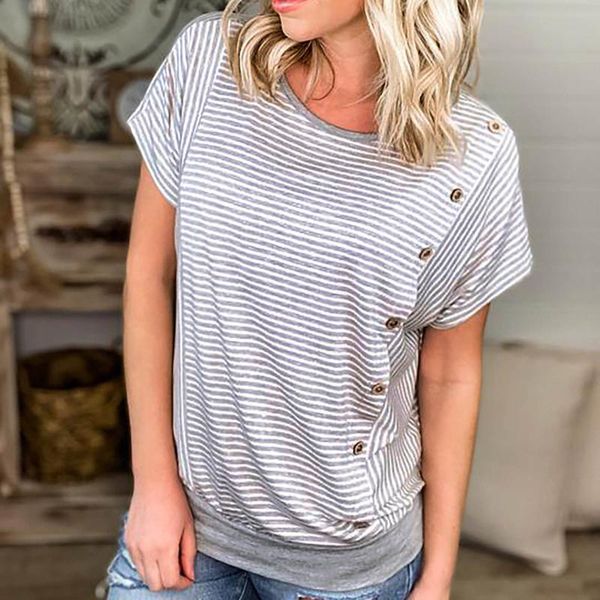 women's t-shirt 40# summer casual loose striped print splicing short-sleeved o-neck button ladies t-shirts mujer camisetas, White
women's t-shirt 40# summer casual loose striped print splicing short-sleeved o-neck button ladies t-shirts mujer camisetas, White