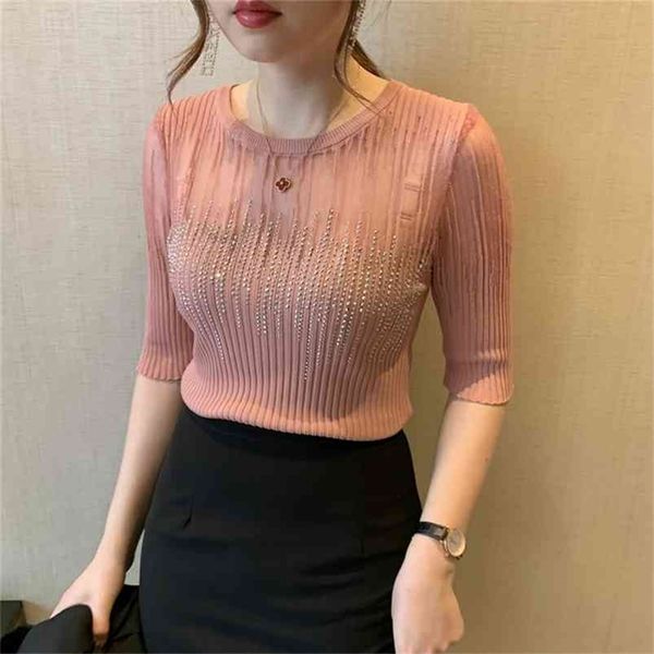real pos 9 colors knit t-shirt transparent diamonds women half sleeve stretchy tees summer t07616w 210421, White
real pos 9 colors knit t-shirt transparent diamonds women half sleeve stretchy tees summer t07616w 210421, White