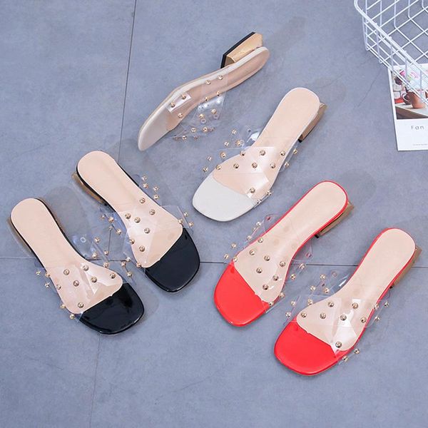 rivets slides women 3cm high heels pvc mules fetish summer sandals female transparent girls low slippers flats shoes, Black
rivets slides women 3cm high heels pvc mules fetish summer sandals female transparent girls low slippers flats shoes, Black