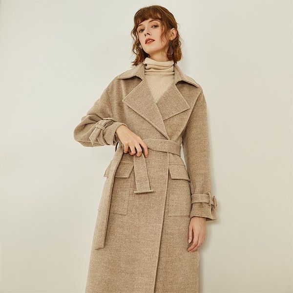 women's wool & blends women autumn solid color lapel woolen coat warm long trench loose with belt female winter temperament outerwear, Black
women's wool & blends women autumn solid color lapel woolen coat warm long trench loose with belt female winter temperament outerwear, Black