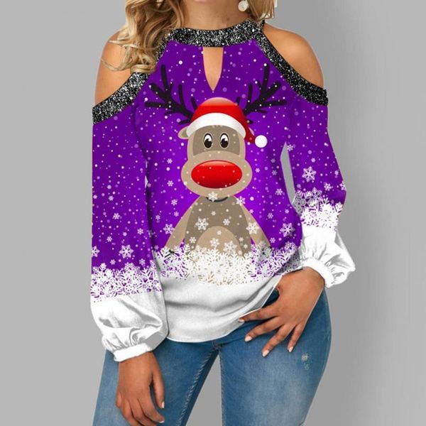 women's sweaters christmas print off shoulder women blouse autumn halter hollow out long sleeve xmas streetwear 2021 drop, White;black
women's sweaters christmas print off shoulder women blouse autumn halter hollow out long sleeve xmas streetwear 2021 drop, White;black