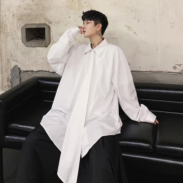 men's casual shirts autumn fashion asymmetric design oversize men shirt long sleeve punk hip hop blouse man korean style vintage dress, White;black
men's casual shirts autumn fashion asymmetric design oversize men shirt long sleeve punk hip hop blouse man korean style vintage dress, White;black