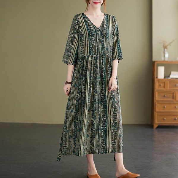 party dresses half sleeve thin soft cotton linen loose cozy summer dress print striped slim waist vintage women casual midi, White;black
party dresses half sleeve thin soft cotton linen loose cozy summer dress print striped slim waist vintage women casual midi, White;black