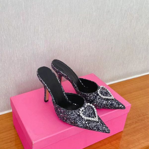 sequins high heels for women heart buckle decor mules ladies luxury designer shoes pointed toe suede sandals party shoes, Black
sequins high heels for women heart buckle decor mules ladies luxury designer shoes pointed toe suede sandals party shoes, Black
