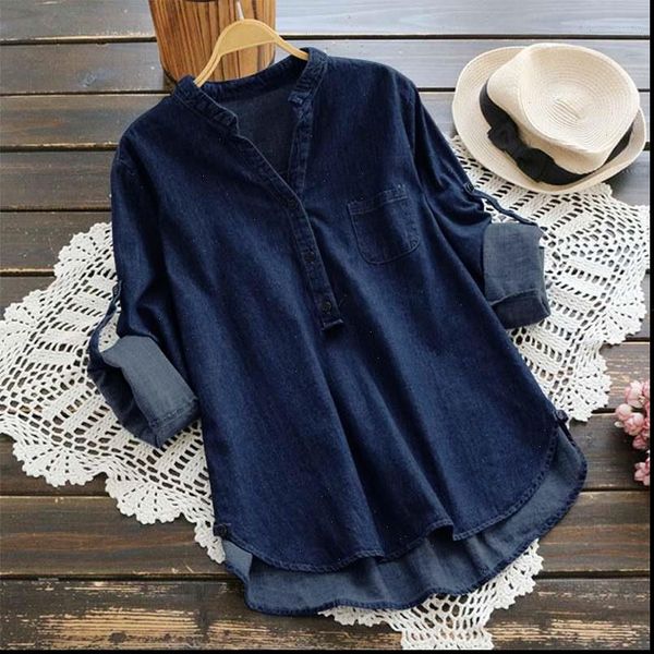 summer denim blue womens shirts spring v neck long sleeve solid shirt casual loose work ol blusas femininas, White
summer denim blue womens shirts spring v neck long sleeve solid shirt casual loose work ol blusas femininas, White