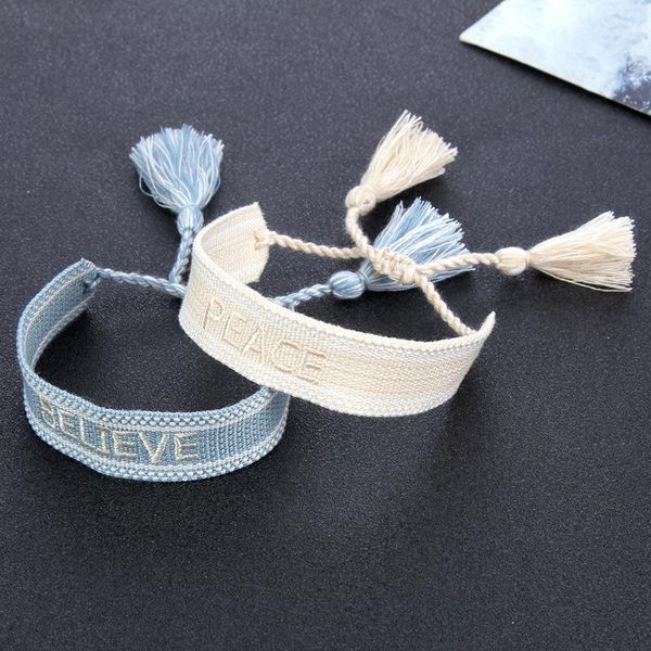 charm bracelets bohemian cotton rope knotted tassel embroidery letters believe bracelet summer beach anklet for women men, Golden;silver
charm bracelets bohemian cotton rope knotted tassel embroidery letters believe bracelet summer beach anklet for women men, Golden;silver