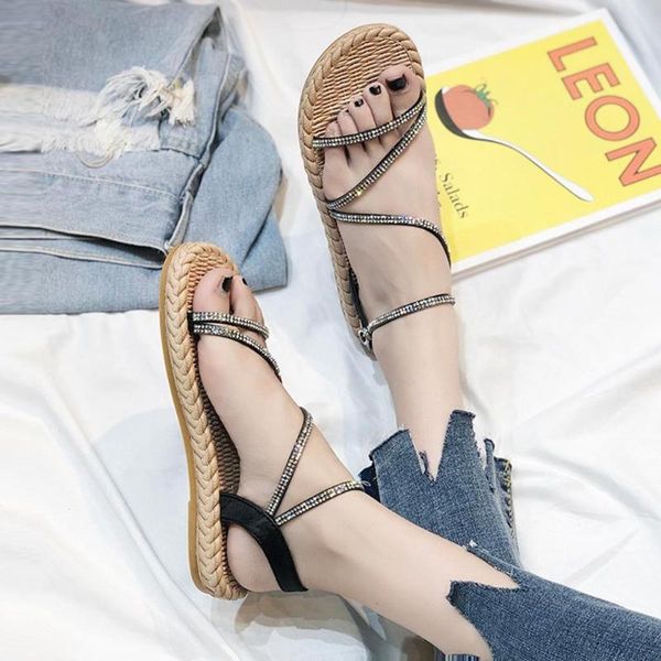 summer nice women sandals flat casual straw classic thick-soled open-toe crystal rome cross tied beach shoes woman, Black
summer nice women sandals flat casual straw classic thick-soled open-toe crystal rome cross tied beach shoes woman, Black