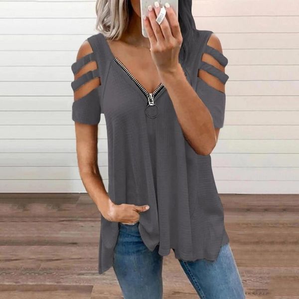 women solid color t-shirt short hollow out sleeve ladies zipper neck loose fashion streetwear plus size 5xl women's, White
women solid color t-shirt short hollow out sleeve ladies zipper neck loose fashion streetwear plus size 5xl women's, White