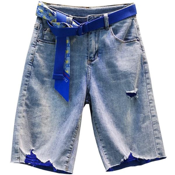 women's jeans 2021 summer autumn ins elastic high waist belt decorated with holes thin denim five-point fashion shorts women, Blue
women's jeans 2021 summer autumn ins elastic high waist belt decorated with holes thin denim five-point fashion shorts women, Blue