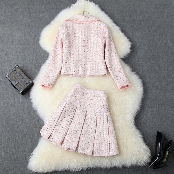 two piece dress autumn two parts women's clothing sweet fashion designer plied pink tweed wool jacket and mini skirt suit sets znn2, White
two piece dress autumn two parts women's clothing sweet fashion designer plied pink tweed wool jacket and mini skirt suit sets znn2, White