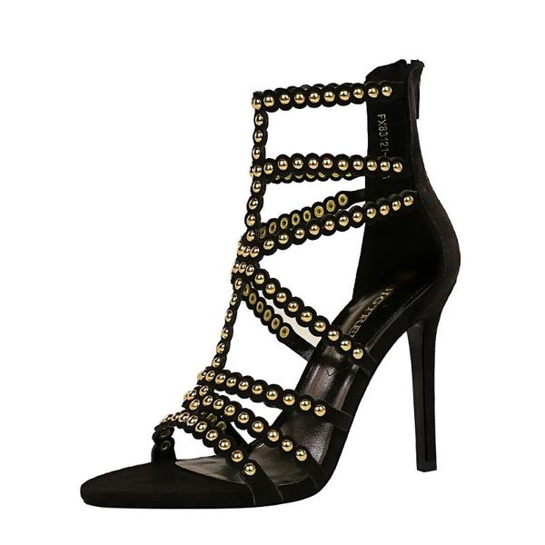 sandals european and american retro style fashion super high heel summer women's shoes hollow open toe metal rivet roman, Black
sandals european and american retro style fashion super high heel summer women's shoes hollow open toe metal rivet roman, Black