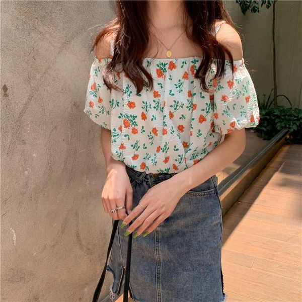 women's blouses & shirts summer style french floral shirt small sling puff sleeve one-shoulder blouse female, White
women's blouses & shirts summer style french floral shirt small sling puff sleeve one-shoulder blouse female, White