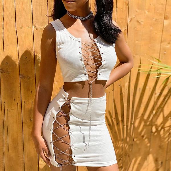 women's tracksuits bandage hollow out mini skirt and two piece set women summer slim rib knitted white ladies, Gray
women's tracksuits bandage hollow out mini skirt and two piece set women summer slim rib knitted white ladies, Gray
