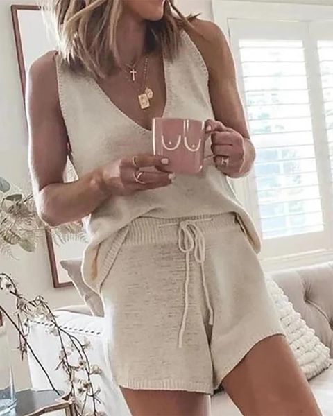 solid v-neck sleeveless & shorts set women two piece outfits longuewear dress, White
solid v-neck sleeveless & shorts set women two piece outfits longuewear dress, White