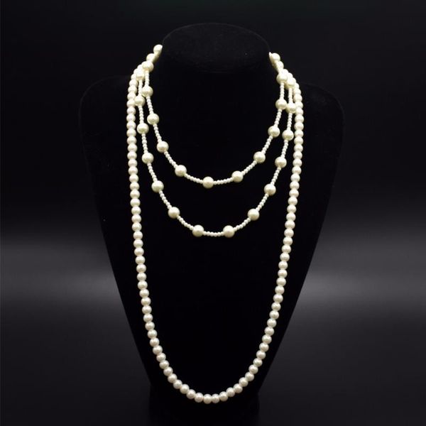 women's long necklace, white multi-layer pearl necklace with different sizes. chains, Silver
women's long necklace, white multi-layer pearl necklace with different sizes. chains, Silver