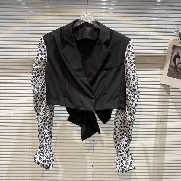 women's jackets back lace up short jacket women 2021 summer flower splicing sleeve thin suit top, Black;brown
women's jackets back lace up short jacket women 2021 summer flower splicing sleeve thin suit top, Black;brown