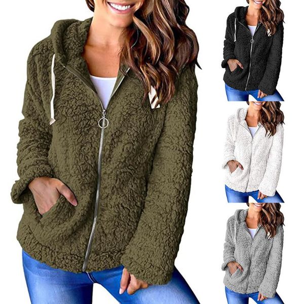 women's jackets womens plush jacket zip up hooded long sleeve chunky pockets coat lady hoodies outwear bluza damska #, Black;brown
women's jackets womens plush jacket zip up hooded long sleeve chunky pockets coat lady hoodies outwear bluza damska #, Black;brown