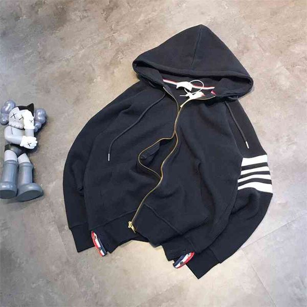 21tb sweater waffle spring autumn fashion br cardigan four bar men's and women's zipper hoodie, Black
21tb sweater waffle spring autumn fashion br cardigan four bar men's and women's zipper hoodie, Black