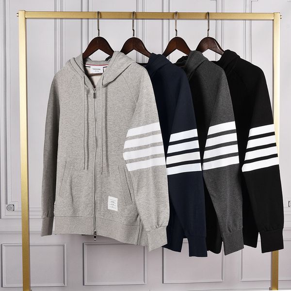 t shirt fashion tb thom brand striped hooded cardigan clothing cotton jacket slim men sweatshirts casual hoodies sportswear coat, White;black
t shirt fashion tb thom brand striped hooded cardigan clothing cotton jacket slim men sweatshirts casual hoodies sportswear coat, White;black