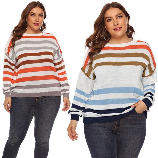 women plus size striped sweater pullovers casual loose knitted long sleeve pullover female autumn winter fashion jumpers 2021 y women's, White;black
women plus size striped sweater pullovers casual loose knitted long sleeve pullover female autumn winter fashion jumpers 2021 y women's, White;black