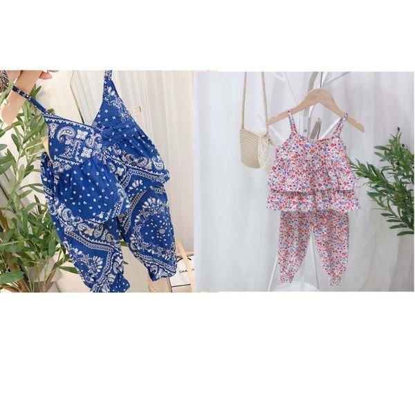 clothing sets girls summer boutique children's female baby chiffon sling floral sleeveless shirt + bloomers suit, White 
clothing sets girls summer boutique children's female baby chiffon sling floral sleeveless shirt + bloomers suit, White