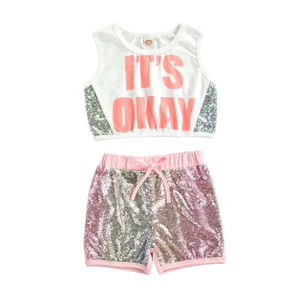 2pcs summer kids girls outfit toddlers round collar sleeveless letter short + sequins decoration color matching shorts set clothing sets, White
2pcs summer kids girls outfit toddlers round collar sleeveless letter short + sequins decoration color matching shorts set clothing sets, White