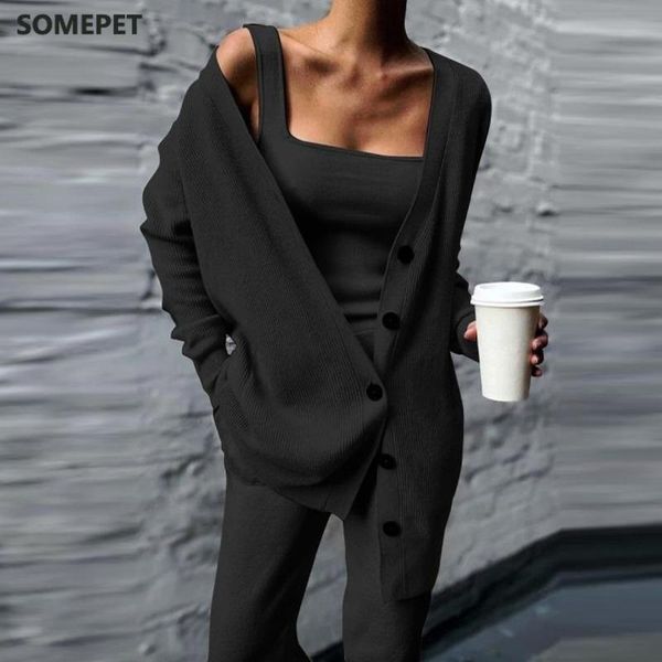 women's two piece pants women three pices set autumn winter knitted solid cardigan tank and casual loose long female suit tracksuit, White
women's two piece pants women three pices set autumn winter knitted solid cardigan tank and casual loose long female suit tracksuit, White