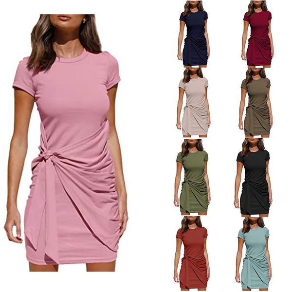 10 colors womens dresses round neck pleated bow-knot belted iirregular dress short sleeve solid color casual, Black;gray
10 colors womens dresses round neck pleated bow-knot belted iirregular dress short sleeve solid color casual, Black;gray