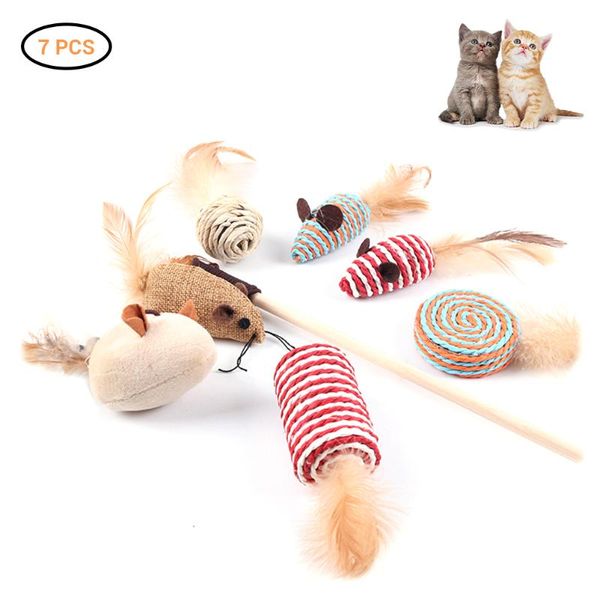 7pcs/lot cat toys catnip wand false mouse feather ball interactive funny teaser training kitten stick