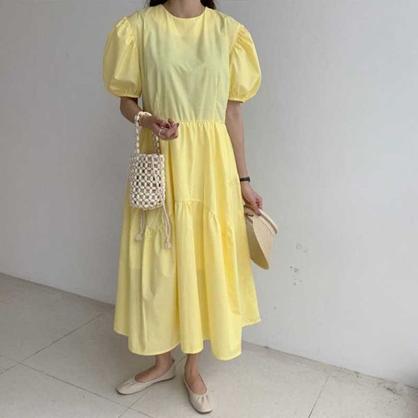 summer puff sleeve pleated long dress fashion o neck solid maxi sundress casual loose dress vestidos 210531, Black;gray
summer puff sleeve pleated long dress fashion o neck solid maxi sundress casual loose dress vestidos 210531, Black;gray