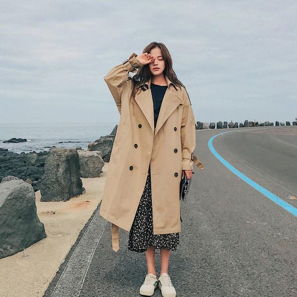 women's trench coats 2021 fashion spring autumn women long coat double-breasted belt blue khaki lady clothes outerwear oversize m718, Tan;black
women's trench coats 2021 fashion spring autumn women long coat double-breasted belt blue khaki lady clothes outerwear oversize m718, Tan;black