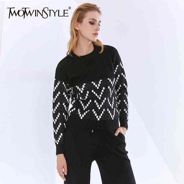 twotwinstyle fall two piece set for women o neck long sleeve striped hit color pullovers high waist pant casaul sets female 210517, White
twotwinstyle fall two piece set for women o neck long sleeve striped hit color pullovers high waist pant casaul sets female 210517, White