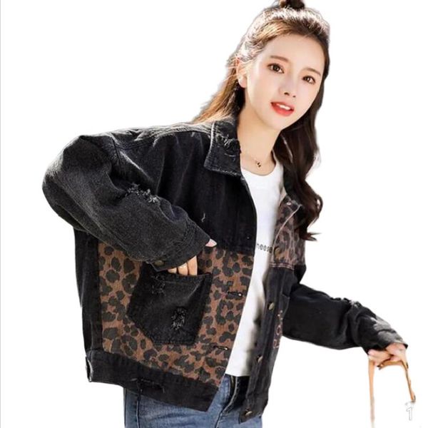 women's jackets women denim bomber jacket fall black leopard patchwork jeans coat spring cardigan single breasted turn down collar, Black;brown
women's jackets women denim bomber jacket fall black leopard patchwork jeans coat spring cardigan single breasted turn down collar, Black;brown