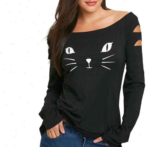 women shirt womens cat cold shoulder loose casual long sleeve clothes youthful style patterns top, White
women shirt womens cat cold shoulder loose casual long sleeve clothes youthful style patterns top, White