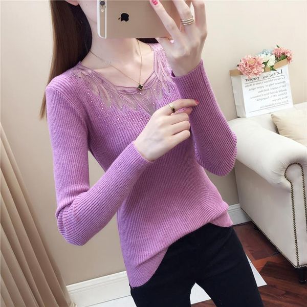 lace splice spring women sweater o neck rhinestone purple pullovers slim hollow out knit lady long sleeve jumpers, White;black
lace splice spring women sweater o neck rhinestone purple pullovers slim hollow out knit lady long sleeve jumpers, White;black