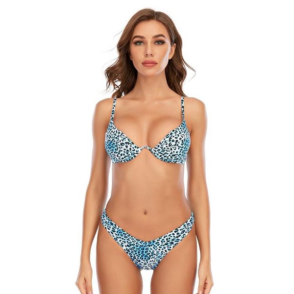 women's swimwear 2021 blue leopard print split swimsuit triangle beach bikini, White;black
women's swimwear 2021 blue leopard print split swimsuit triangle beach bikini, White;black