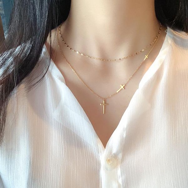 trend double-layer cross stainless steel necklace ladies ins cold wind simple fashion clavicle chain banquet pendant necklaces, Silver
trend double-layer cross stainless steel necklace ladies ins cold wind simple fashion clavicle chain banquet pendant necklaces, Silver