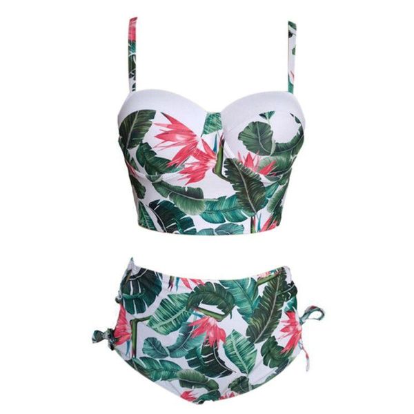 women's swimwear women two piece bikini set boho tropical floral print push up underwire swimsuit high waist bandage bathing suit, White;black
women's swimwear women two piece bikini set boho tropical floral print push up underwire swimsuit high waist bandage bathing suit, White;black