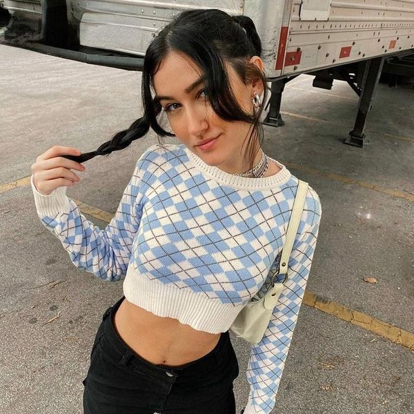 women's sweaters cute kawaii argyle plaid print knitted sweater women casual autumn long sleeve crop pullovers basic knitwear, White;black
women's sweaters cute kawaii argyle plaid print knitted sweater women casual autumn long sleeve crop pullovers basic knitwear, White;black