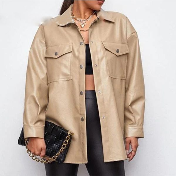 women's jackets khaki pu leather jacket coats for women casual long sleeve single breasted loose 2021 autumn fashion streetwear ladies, Black;brown
women's jackets khaki pu leather jacket coats for women casual long sleeve single breasted loose 2021 autumn fashion streetwear ladies, Black;brown