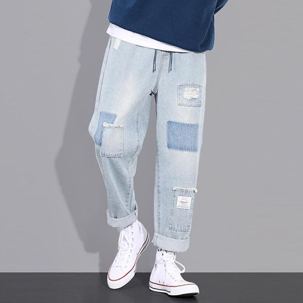 men's jeans summer ripped casual street hip hop punk stretch bike trendy holes straight denim trousers, Blue
men's jeans summer ripped casual street hip hop punk stretch bike trendy holes straight denim trousers, Blue