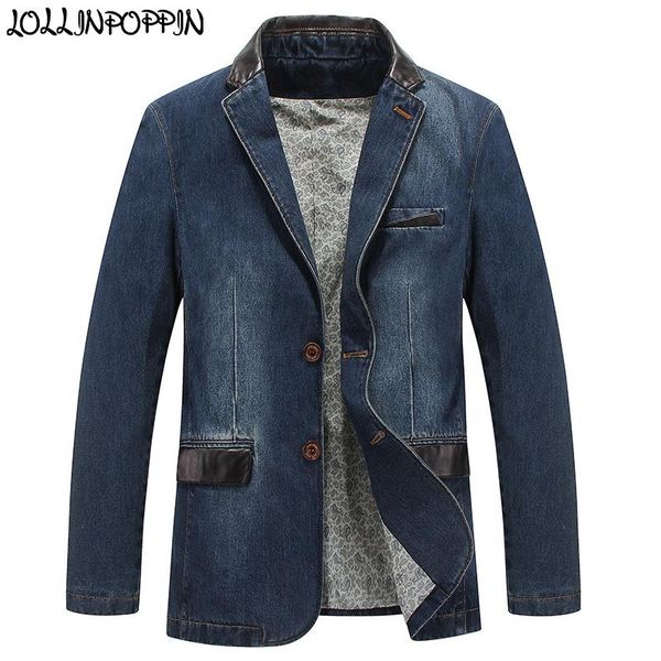 men's suits & blazers british style cowboy men casual denim pu patchwork notched lapel mens vintage blue jean jacket male outerwear, White;black
men's suits & blazers british style cowboy men casual denim pu patchwork notched lapel mens vintage blue jean jacket male outerwear, White;black