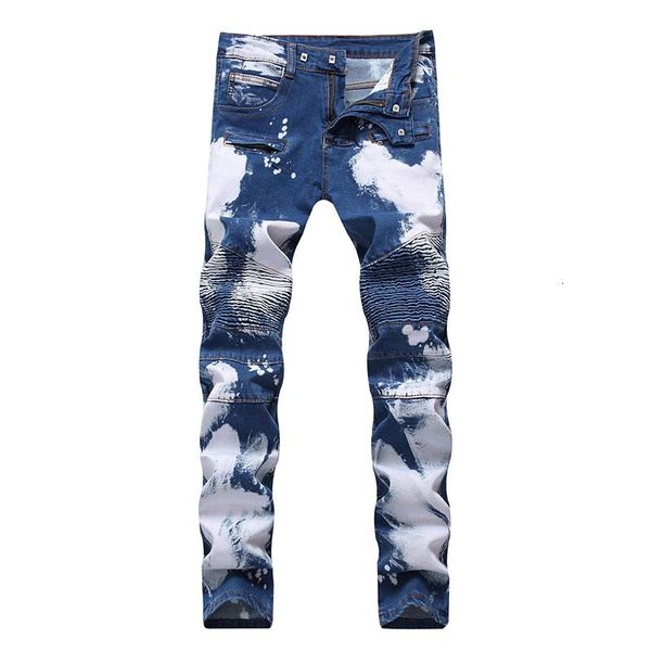 men biker jeans denim knees holes draped panelled scratched washed zipper quality, Blue
men biker jeans denim knees holes draped panelled scratched washed zipper quality, Blue