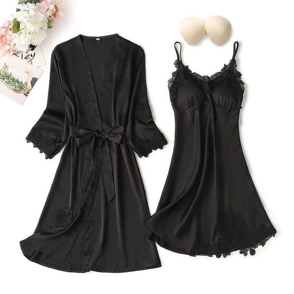 summer pajamas suit autumn nightgown women sleepwear sets nightdress bathrobe with chest pad female satin kimono bath gown, Black;red
summer pajamas suit autumn nightgown women sleepwear sets nightdress bathrobe with chest pad female satin kimono bath gown, Black;red