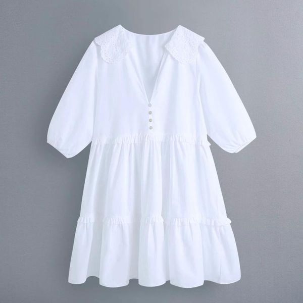 casual dresses women embroidery splicing white tiered ruffle mini dress female v neck lantern sleeve clothes lady loose vestido d7391, Black;gray
casual dresses women embroidery splicing white tiered ruffle mini dress female v neck lantern sleeve clothes lady loose vestido d7391, Black;gray