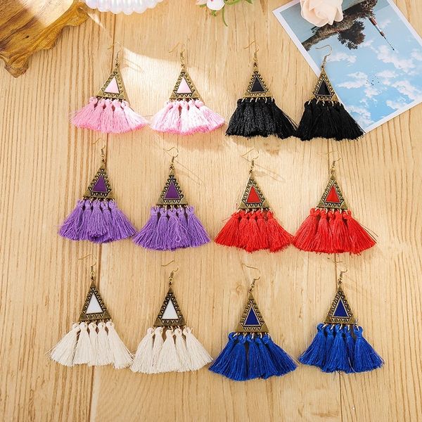 vintage women's geometric alloy red tassel dangle earrings bohemia triangle alloy jhumka earrings, Silver
vintage women's geometric alloy red tassel dangle earrings bohemia triangle alloy jhumka earrings, Silver