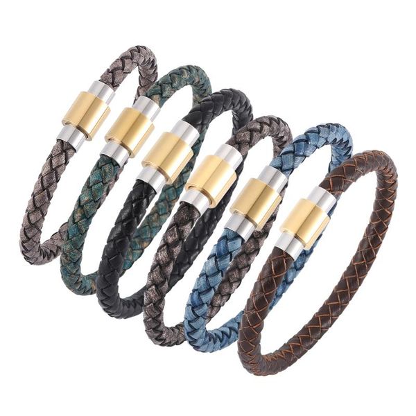 charm bracelets trend men genuine leather bracelet stainless steel buckle 6 color woven punk style homme jewelry e0326, Golden;silver
charm bracelets trend men genuine leather bracelet stainless steel buckle 6 color woven punk style homme jewelry e0326, Golden;silver