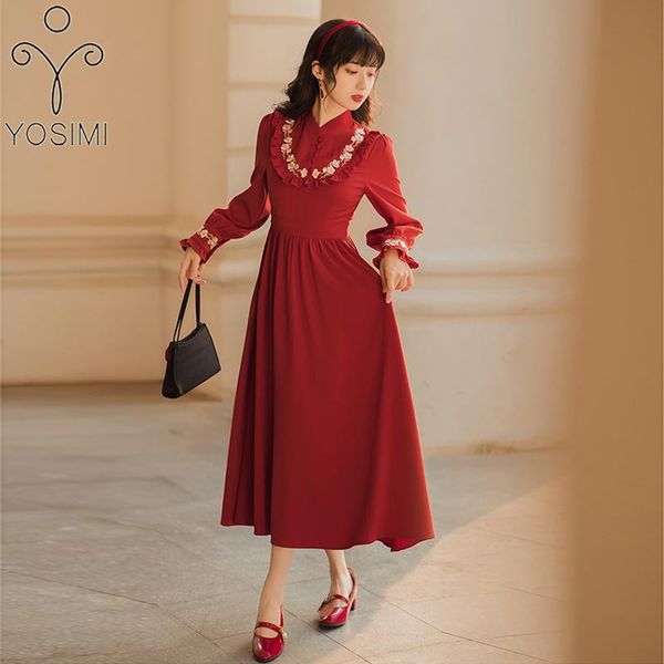casual dresses yosimi vintage long dress women 2021 autumn winter floral embroidery stand neck mid-calf fit and flare sleeve party, Black;gray
casual dresses yosimi vintage long dress women 2021 autumn winter floral embroidery stand neck mid-calf fit and flare sleeve party, Black;gray