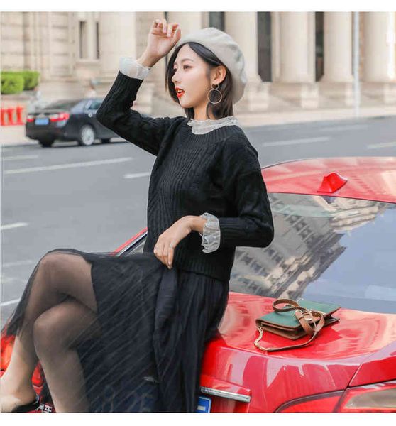 two piece dress autumn winter pattern fashion suit solid color knitting sweater + long fund mesh skirt piece set xri7, White
two piece dress autumn winter pattern fashion suit solid color knitting sweater + long fund mesh skirt piece set xri7, White