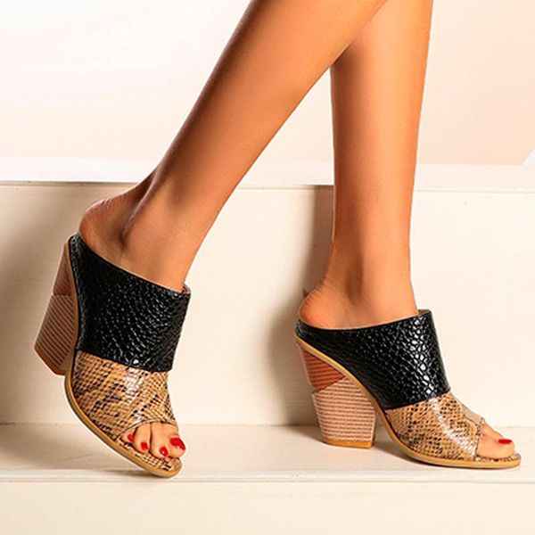 women's sandals snake print square heel shoes woman open toe high beach roman slippers summer in stock, Black
women's sandals snake print square heel shoes woman open toe high beach roman slippers summer in stock, Black